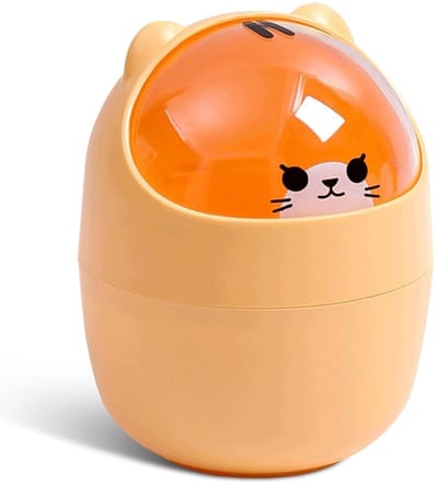 Mini Desktop Prullenbak in Cartoon Kat Vorm met Swingdeksel - Kleine Afvalbak voor Keuken en Bureau, Ideaal voor Dressing Table en Kantooroplossingen