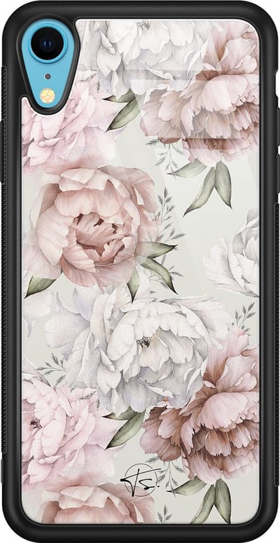 Hoesje geschikt voor iPhone XR - Klassieke bloemen - Luxe Hard Case - Bloemen - Beige - Mooie Telefoonhoesjes