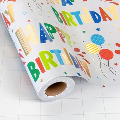 Inpakpapier Rol - Cadeaupapier Geschenkpapier - Verjaardag Babyshower - Omkeerbaar Kleurrijk Ontwerp - 47x90cm 1 Rol - Glanzend