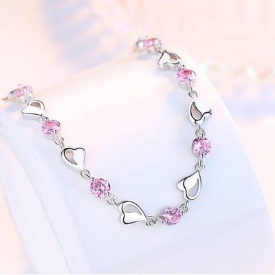 925 Sterling Zilver Nieuwe Sieraden Armband Hoge Kwaliteit Retro Eenvoudig Gekleurd Hartvormige Zirkonia Lengte 17cm +4cm white