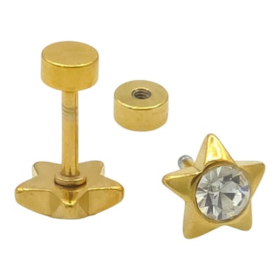 Kinderoorbellen – Ster Oorknopjes met CZ Steentje – Hypoallergeen Premium Gold-plated Staal – Oorbellen voor Dames & Kinderen – Ø 7 mm