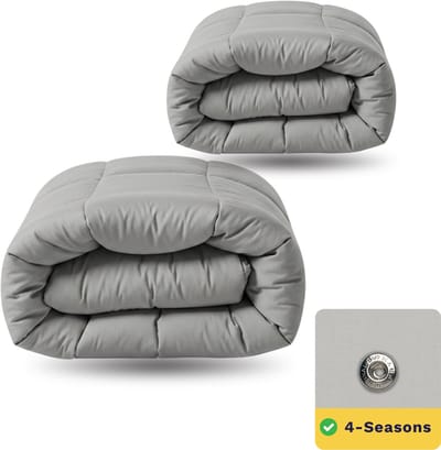 Zelesta Wonderbed Morning Grey 140x200 - Katoenen dekbed zonder overtrek - 4 Seizoenen dekbed - Wasbaar dekbed - Hoesloos dekbed - 2 in 1 Dekbed met vaste overtrek