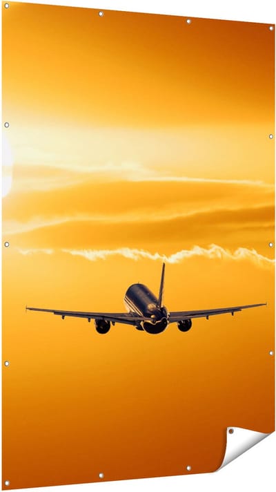 Gards Tuinposter Vliegtuig bij Zonsondergang - 120x180 cm - Tuindoek - Tuindecoratie - Wanddecoratie buiten - Tuinschilderij