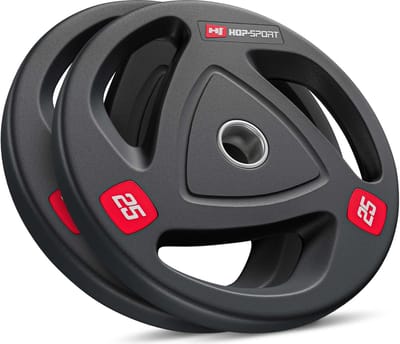 Hop-Sport Olympische Gewichtenset 50 kg - 2 x 25 kg Gewichtschijven - 50 mm Halterschijven Geschikt Voor Alle Halterstangen en Krachtapparatuur in Je Home Gym - Duurzaam Gietijzer en Antislip Rubber