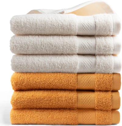 DoubleDry Hotel Handdoeken 50 x 100 cm – Set van 6 – 100% Katoen 500 g/m2 – Zacht & Absorberend - 3x Crème + 3x Okergeel