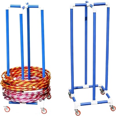 Hoepelhouder met wielen - Opbergwagen sport - Hoepels organiseren - Verplaatsbaar met wielen - Past 50 cm diameter - Blauw