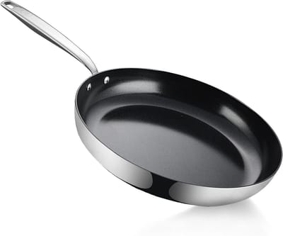 Braadpan Roestvrij Staal - Keramische Koekenpan Inductie - Gezond Koken - PFAS-vrij Keramische Laag - 24 cm - Zwart