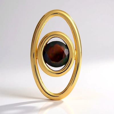 Cavill - 9K Geelgouden Hanger - 1,1 ct Mezezo Opaal Rond 8 mm - Elegant Minimalistisch Design - Kleurveranderend Rood Groen Zwart