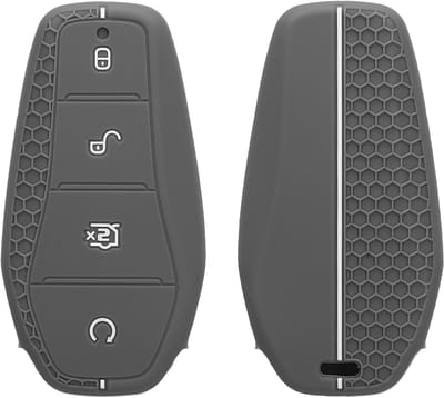 kwmobile autosleutel hoesje geschikt voor BYD Atto 3 / Sealion / Han / Tang / Dolphin / Seal hoes - Siliconen autosleutel behuizing - Auto sleutel case met honingraat - Sleuteletui in grijs / wit