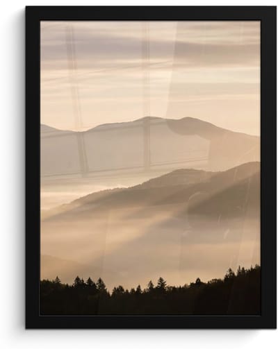 Poster in lijst - Fotolijst 30x40 cm - Posters - Bergen - Mist - Zonnestralen - Posterlijst zwart - Decoratie - Wanddecoratie woonkamer - Muurdecoratie slaapkamer