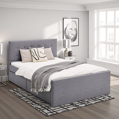 Homestyle4u Tweepersoonsbed - 140x200 cm - Gestoffeerd bed - met 2 bedbakken - Grijs