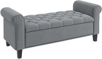 Opbergbank 126 x 48,5 x 47 cm - Gestoffeerde Zitbank Met Opbergruimte tot 120 kg - Fluweel - Grijs