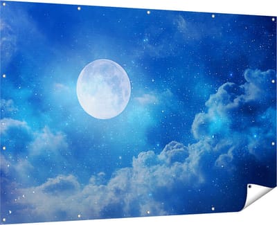 Gards Tuinposter Volle Maan in de Blauwe Hemel met Sterren - 180x120 cm - Tuindoek - Tuindecoratie - Wanddecoratie buiten - Tuinschilderij