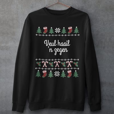 Groningen Kersttrui Zwart Veul Haail 'N Zegen Candy Cane - Maat XS - Uniseks Fit - Kerstkleding Voor Dames & Heren