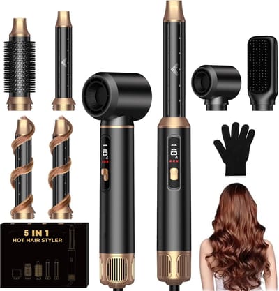 Haarstyler set - Föhn borstel - Dagelijks stylen - 5-in-1 functie - 26 x 20 x 8 cm - Zwart