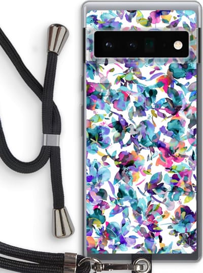 Case Company® - Hoesje met koord geschikt voor Google Pixel 6 Pro hoesje met Koord - Hibiscus Flowers - Telefoonhoesje met Zwart Koord - Bescherming aan alle Kanten en Over de Schermrand