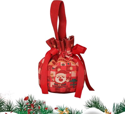 Kerst - Feestdagen Goodie Bags - Kerst Appelzak - Herbruikbare geschenkzakjes voor feestdagen - Non-woven stof met trekkoordsluiting - decoratieve verpakking - voor chocolaatjes - Kerstmis - Halloween - 10*20cm - rood