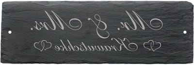 Naamplaat Leisteen - Bruiloft Bord - Cadeau Huwelijk - Persoonlijke Gravure - 22x8 cm - Grijs