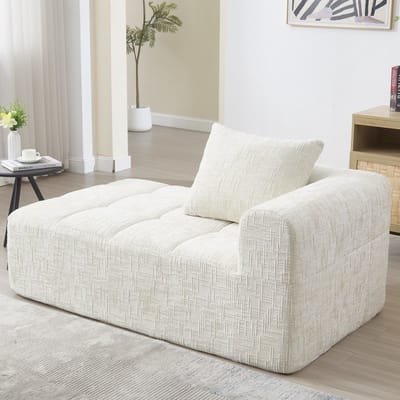 STILVORA Chaiselongue Sofa - Volledig Geplooid - Zonder Montage - Met Praktische Zijzakken - Modern Design - Chenille Beige