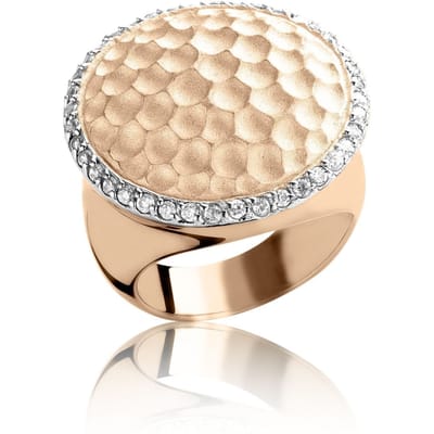 Orphelia Ring Round Hammered Satin Zirconium - Rose Plated Zilver 925 R-4216-ROSE/52