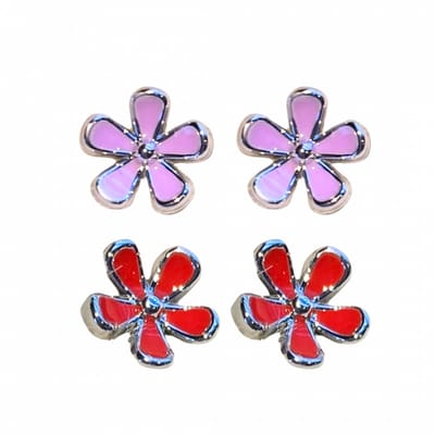 2 paar Allergievrije oorknopje rood roze bloem