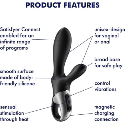 Satisfyer, Bluetooth anale vibrator, Heat Climax+, 20,5 cm, met app, met warmtefunctie, 2 motoren, gemaakt van siliconen
