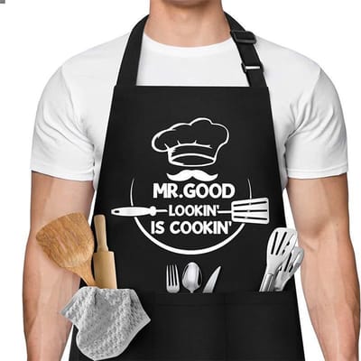 Keukenschort - Verstelbaar kookschort - Kookschort met zakken - Verstelbare gesp - Extra erote vakken - Huishoudelijk werk - Kook- BBQ - Zwart - LOUZIR