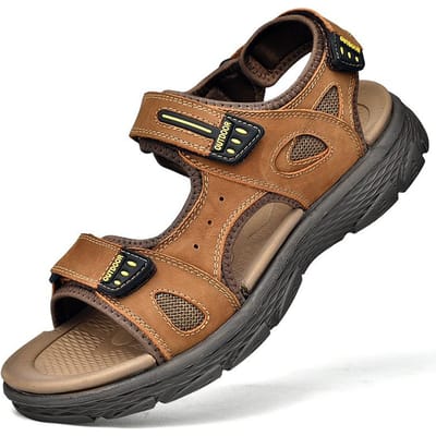 Zomer Nieuwe Sandalen Heren Zachte Zool Lichtgewicht Casual Strand Schoenen Eerste Laag Koeienhuid Platform Sport Sandalen 44 bruin