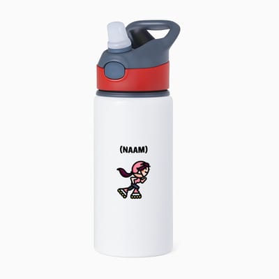 Hacebo® - Skeeleren met eigen naam waterfles met rietje rood - Sport - Skeeleraars - Skaten - water fles - 650ML