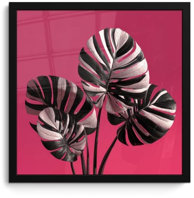 Poster in lijst - Fotolijst 40x40 cm - Posters - Bladeren - Rond - Roze - Posterlijst zwart - Decoratie - Wanddecoratie woonkamer - Muurdecoratie slaapkamer