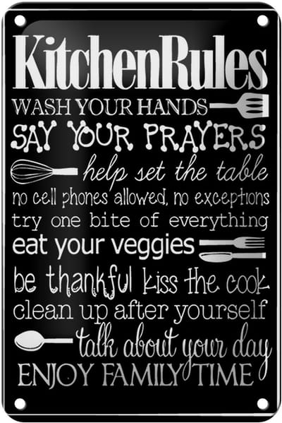 Blechschild Spruch 12x18cm Kitchen Rules wash your hands