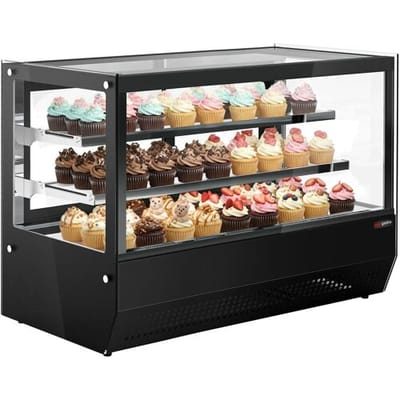 GGM Gastro Tisch-Kühlvitrine - 160 Liter - 900mm - mit 2 Glassblagen - eckig - Schwarz