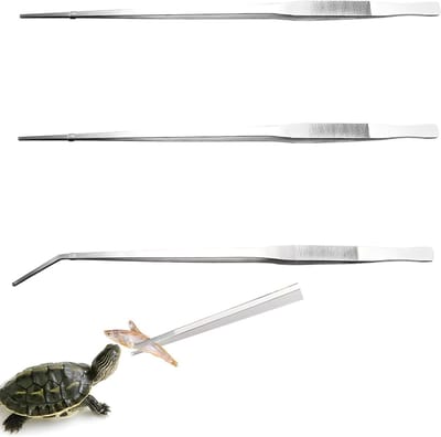 Set van 3 Voederpincetten voor Aquariums en Reptielen, RVS Gebogen en Rechte Tweezers voor Plantenonderhoud en Aquariummanagement