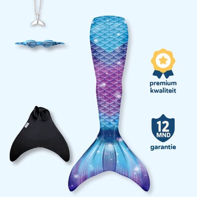 The orginal Galaxy zeemeerminstaart maat 158-164 (XS) - monovin met voetvakken - zwembril en ketting