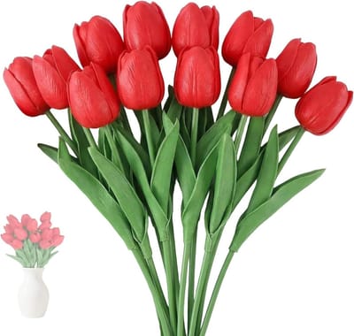 Realistische kunsttulpen, 12 stuks, 34 cm lang, perfect voor bruiloftsboeket, Valentijnsdag en interieurdecoratie, duurzaam en onderhoudsvriendelijk