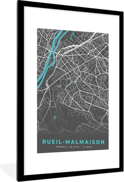 Fotolijst incl. Poster - Plattegrond – Rueil-Malmaison – Stadskaart – Kaart – Frankrijk - 60x90 cm - Posterlijst