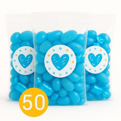 Gender Reveal - Uitdeelzakjes - 50 stuks - met handige Plakstrip - inclusief Blauw hartje Stickers - Afmeting 16.5 x 22 cm - Plastic Zakjes - Cellofaanzakjes - Kinderfeestje - Cadeauzakjes - Traktatie Zakjes - babyshower Meisje