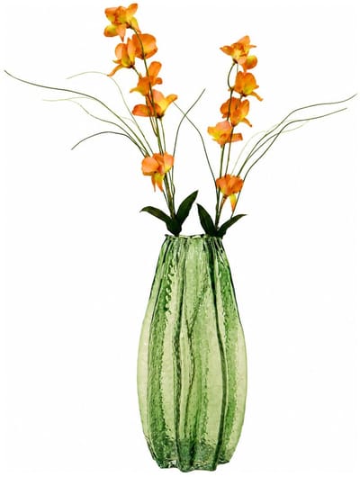 Mega Collections Bloemenvaas Callas - bewerkt sier glas - D16 x H35 cm - transparant groen - boeket en stelen - Moderne stijl
