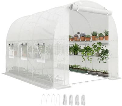 Outsunny Tunnelkas-Verzinkt staal, PE-198L x 275B x 191H cm-Wit