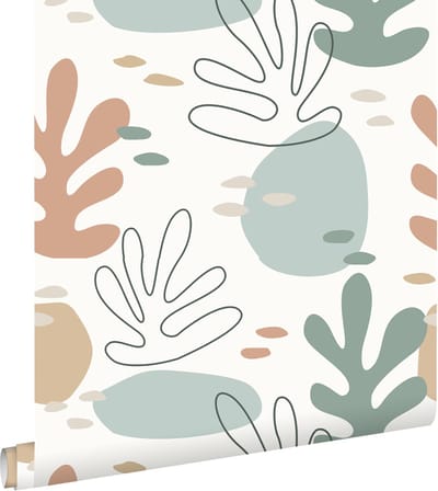 ESTAhome behang koraal multicolor op wit - 50 x 900 cm - 139540