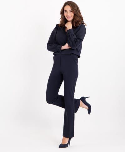 Je m'appelle Travelstof Dames Broek Flared Met stretch - Blauw - Maat XS