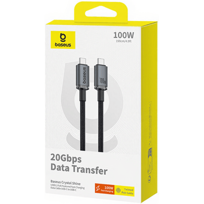 USB-C Data en Oplaadkabel - USB-C Baseus Crystal Shine Series, 100W, 1.5m, Zwart P10318204111-00