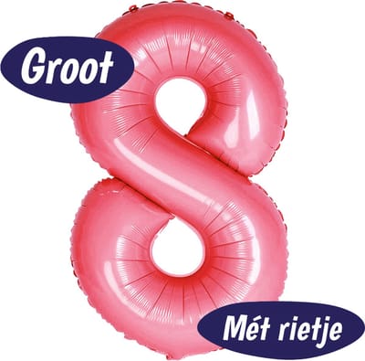 Cijfer Ballonnen - Ballon Cijfer 8 - 70cm Roze - Folie - Opblaas Cijfers - Verjaardag - 8 jaar, 18 jaar, 80 jaar - Versiering