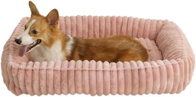 Daity Een warm, wasbaar pluche dierenbed, rechthoekig comfortbed van imitatiekonijnenbont (roze, XS, 40x30x20cm).