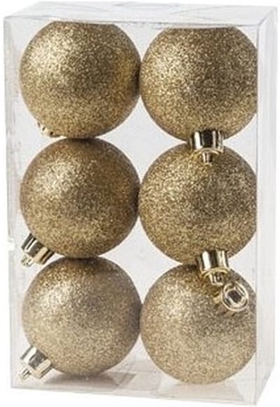 Cosy & Trendy Kerstballen - 6x st - goud - glitters - 6 cm - kunststof - kerstversiering