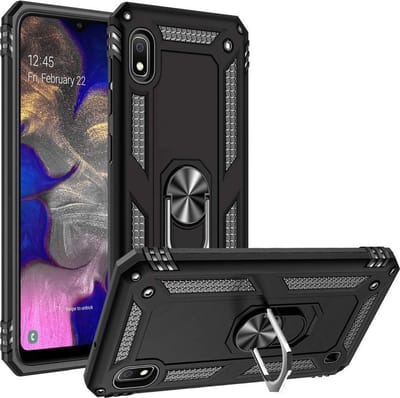 HB Hoesje Geschikt voor Samsung Galaxy A10 - Anti-Shock Hybrid Armor Back Cover - Hoes met Kickstand Ring - Zwart