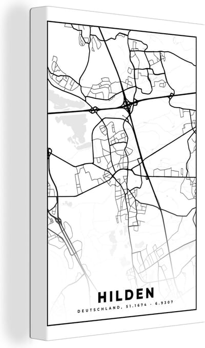 Canvas Schilderij Plattegrond - Hilden - Kaart - Stadskaart - 20x30 cm - Wanddecoratie