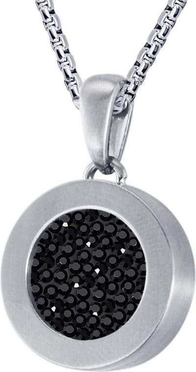 Quiges 12mm Mini Munt Hanger Zilverkleurig RVS Mat met Zirkonia Zwart Munt en Box Ketting Ankerketting 42-46cm