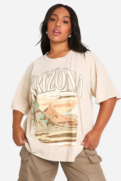 boohoo Dames Plus Arizona Washed Oversized T-shirt | Steen | Maat: 48