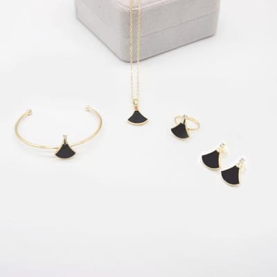 4 Delige Sieradenset Sector Hanger Kettingen Voor Vrouwen Mode Origineel Ontwerp Armband Bruiloft Sieraden Accessoires Cadeau Meisje Z513 zwart